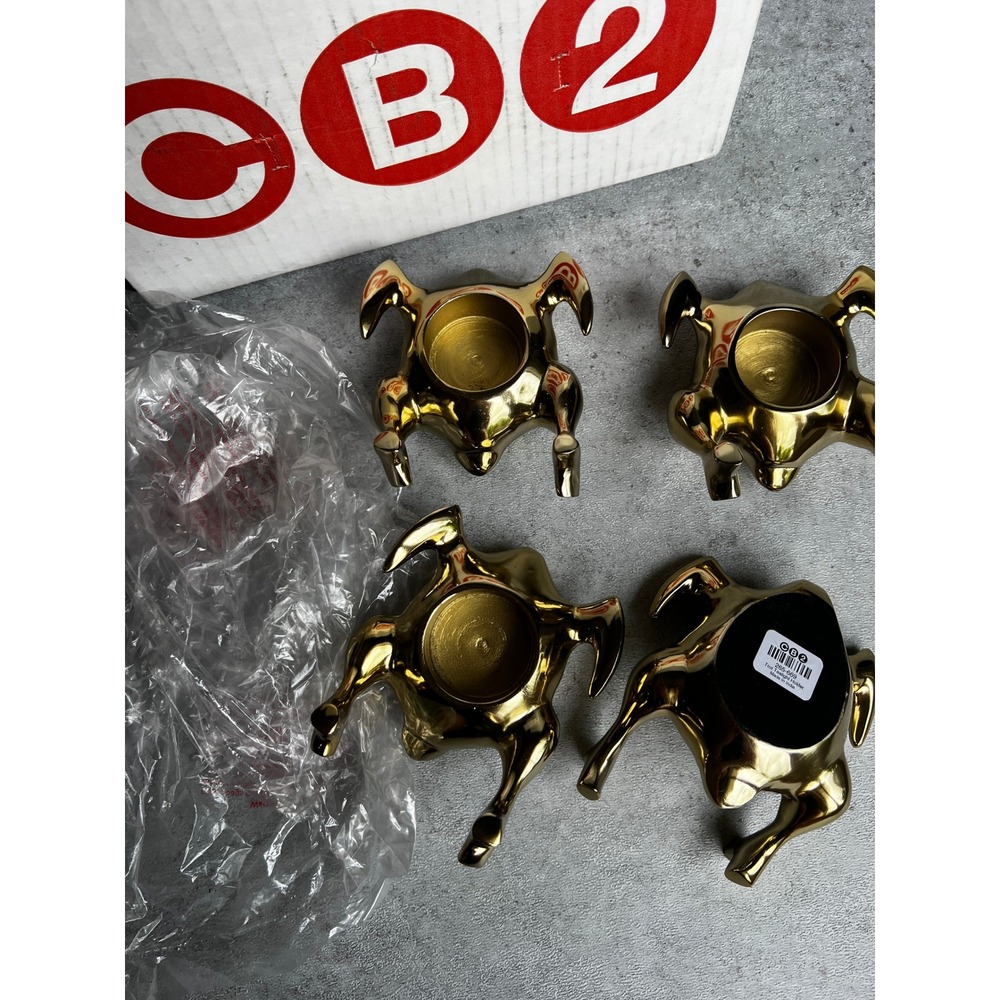 NEW CB2 Trot Tealight Candle Holder Set of 4 Votive Gold Turkey Thanksgiving